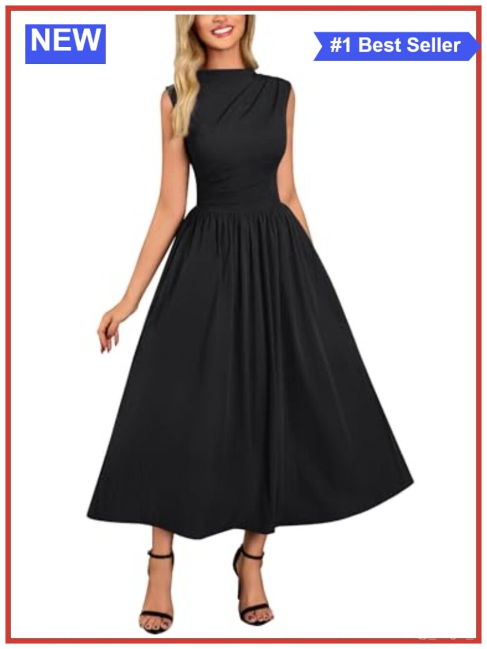 Miusol Retro Half Collar Sleeveless Swing Dress with Pockets